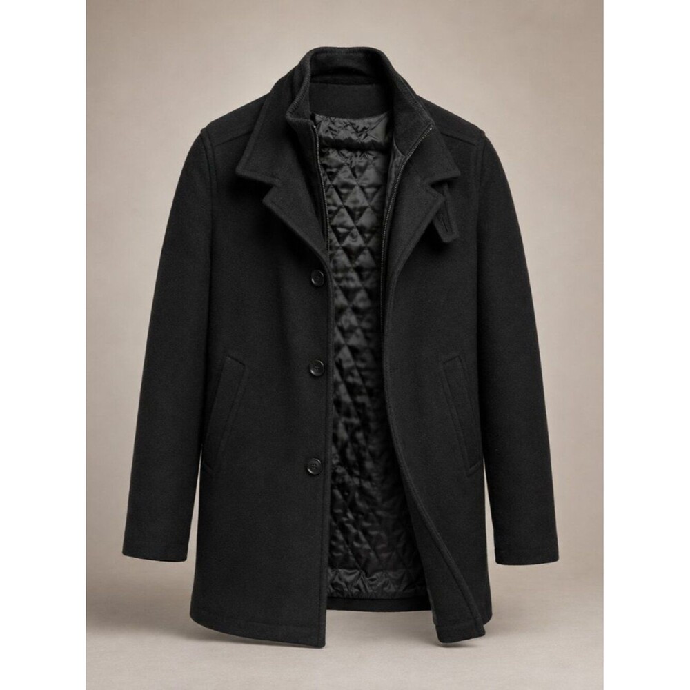 Perry Ellis Men's Medium Wool Blend Coat Zip-Out Quilted Liner Storm Placket